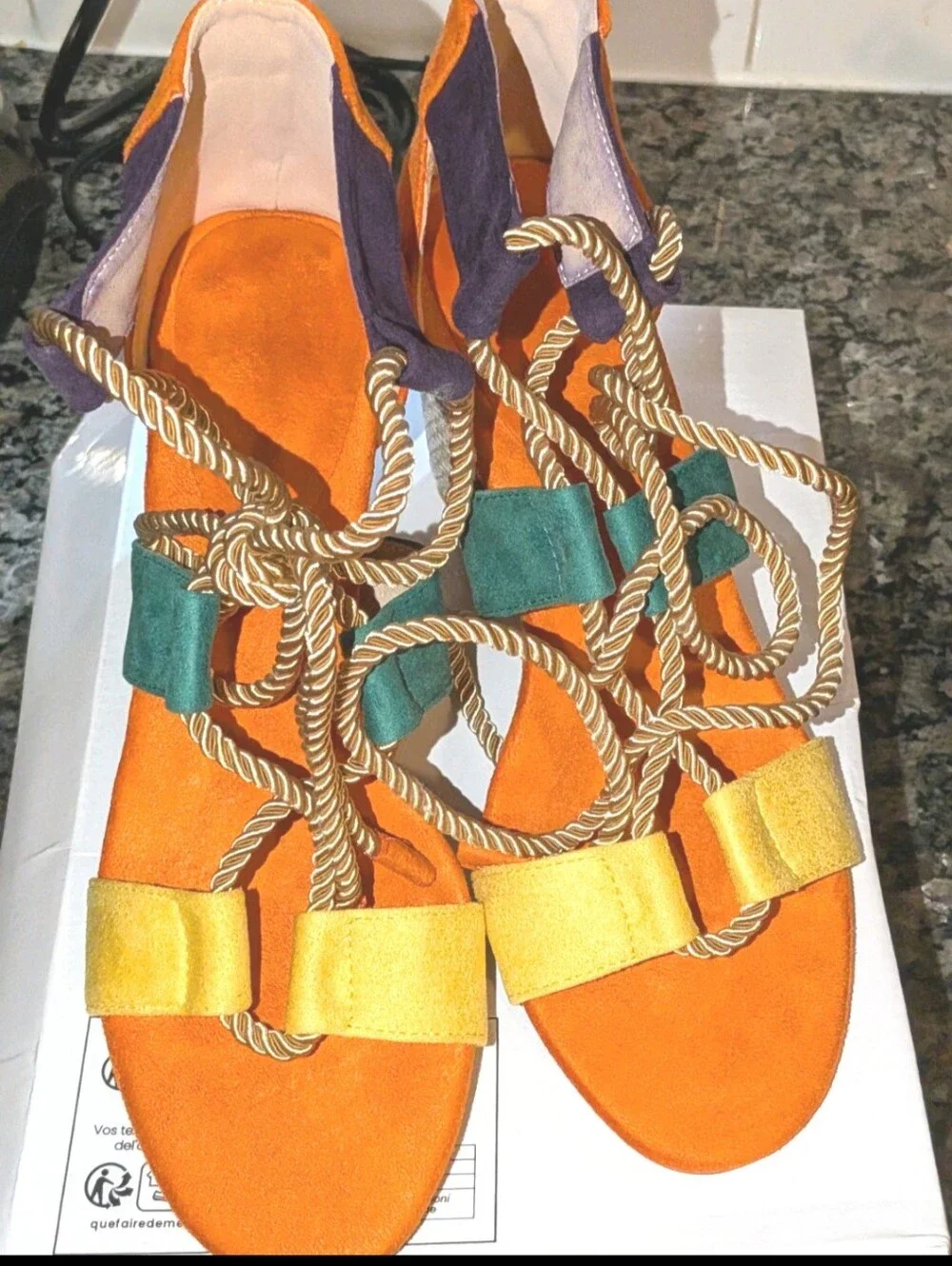 Women's Boho colorful open toe heels sz 8.5